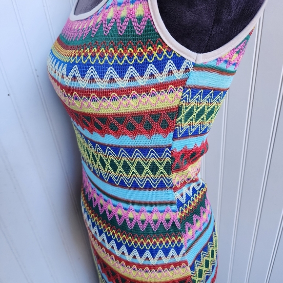 Gorgeous Striped Knit Zig Zag Women Multi Color Casual Dress Midi Slit Stretch S - Picture 6 of 14